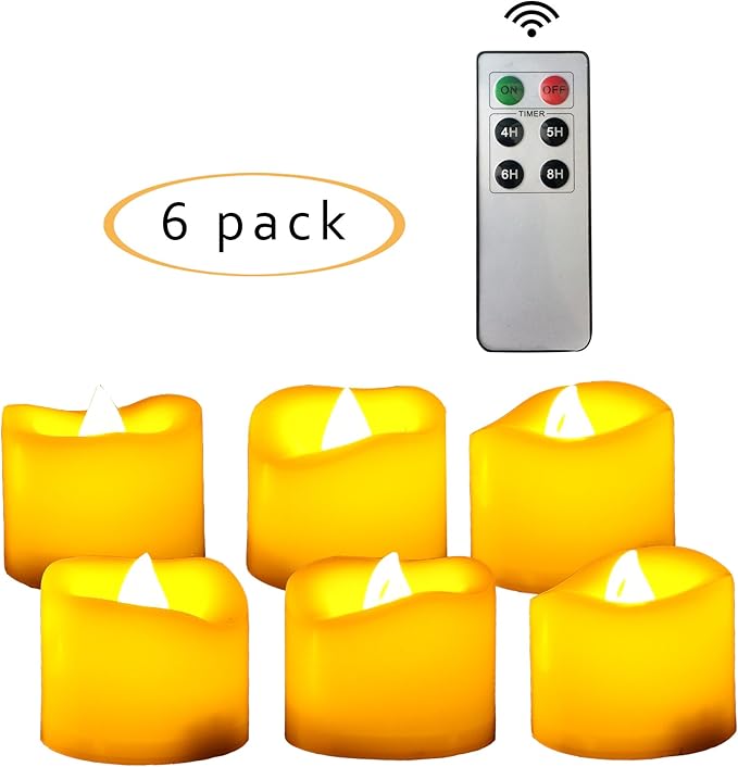 CANDLE CHOICE Battery Operated Flameless LED Tea Lights with Remote Timer Realistic Flickering Electric Tealight Candles Set Wedding Party Christmas Decorations Centerpieces Batteries Included 6 PCS