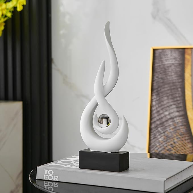 White Flame Statue Decor for Living Room, 11.8″ H Modern Minimalist Sculptures Home Decorations for Dining Room, Abstract Art Sculpture for Shelf Coffee Table Centerpiece
