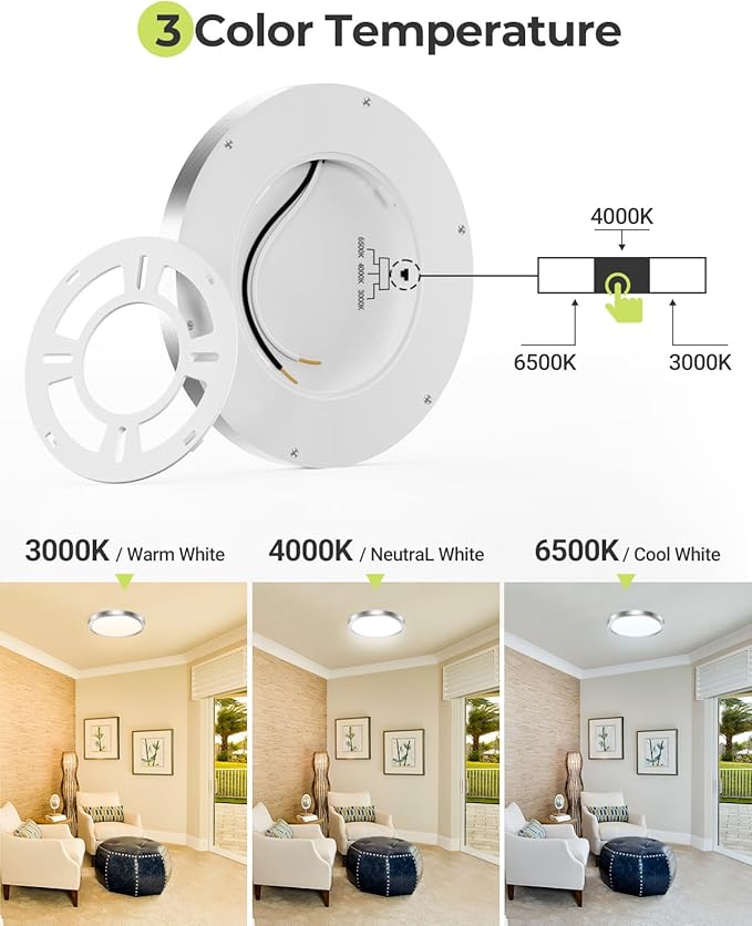 hepside 1PACK LED Flush Mount Ceiling Light Fixture Black, 9Inch 24Watt, 3000k/4500k/6000K Ceiling Light, Ultra Slim Flush Mount LED Ceiling Lamp for Bedroom, Living Room, Kitchen, Hallway