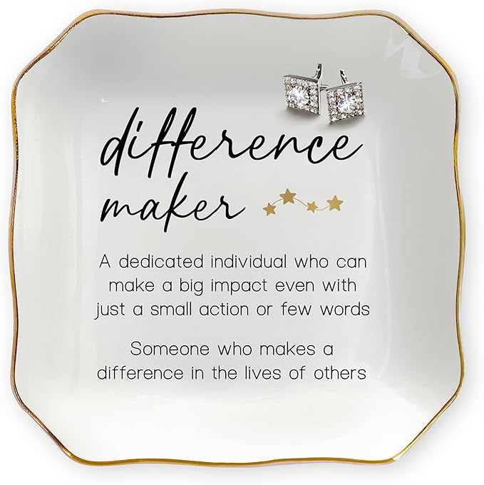 OASSIE Birthday Gifts for Women - Difference Maker 4x4 Ceramic Jewelry Dish Tray - Valentines Appreciation Thank You Gifts for Teacher Coworkers Employee Boss, Retirement Gift Woman