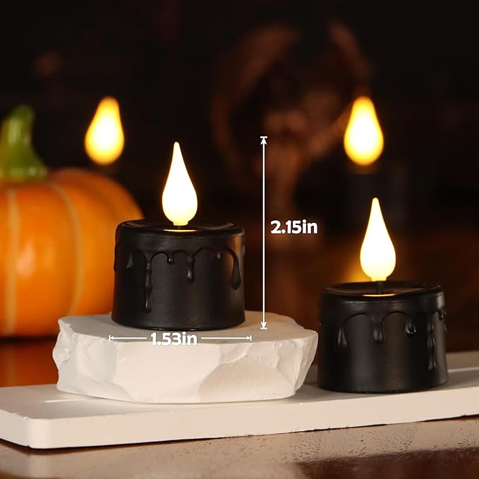 6 pcs Rechargeable Halloween Black Flameless LED Tea Light Candles Halloween Pumpkins Lights for Holiday Decor, Theme Party Decor(Black)