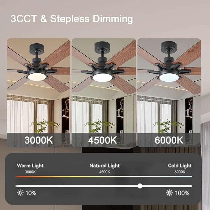 52in Ceiling Fans with Lights RGB Ceiling Fan with Light and Remote/APP Control,Low Profile Ceiling Fans with Lights for Bedroom,Living Room,Kids Room,3CCT Dimmable Modern Ceiling Fan, 6 Speeds,Brown