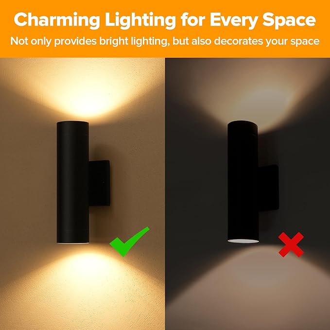 LUTEC Dusk to Dawn Outdoor Wall Lights, 16W Integrated LED Cylinder Up-Down Sconce, 3000K Waterproof Aluminum Exterior Lighting, Matte Black Modern Porch and Entryway Wall Light Fixture, 2 Pack