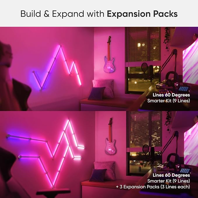 Nanoleaf Lines WiFi Smart RGBW 16M Color LED Dimmable Gaming and Home Decor Wall Lights Smarter Kit (60 Degree Smarter Kit (9 Lines))
