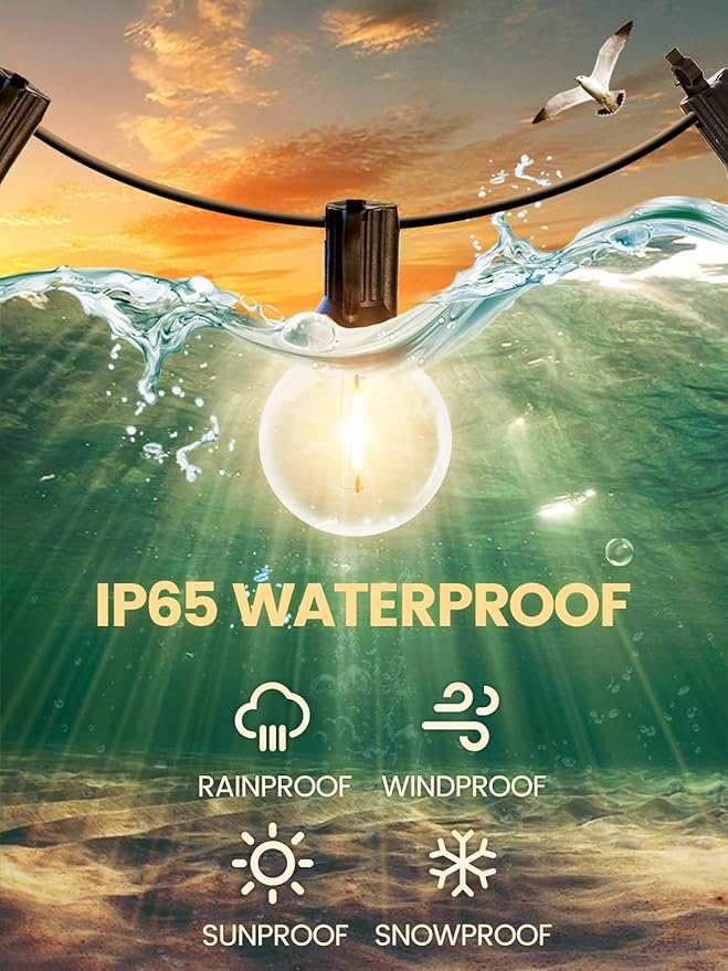 Outdoor String Lights with Remote 50FT - Dimmable Patio Lights with Waterproof G40 LED Globe Bulbs, Connectable Shatterproof Hanging Lighting for Outside Bistro Garden Backyard Deck Decor