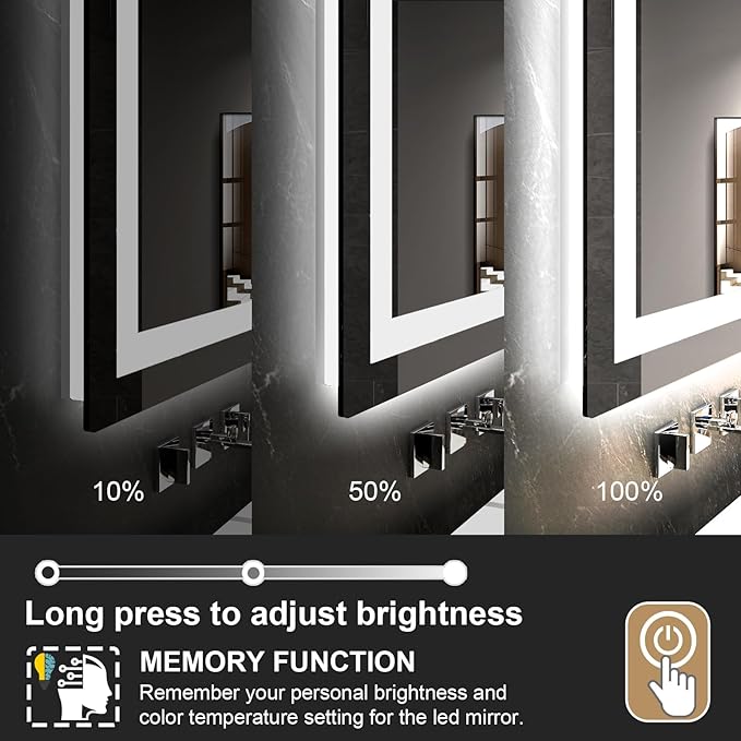 LED Mirror for Bathroom 36x36 Lighted Bathroom Vanity Mirrors with Lights, Brighter Frontlit and Backlit Anti-Fog Mirror, Tempered Glass, Dimmable 3 Colors Light Modes, Memory Function