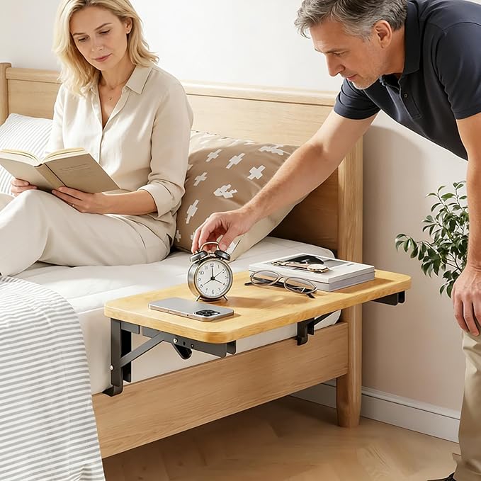 Floating Bedside Shelf - Foldable Nightstand Organizer Desk, Non Slip Bedside Storage Tray, Minimal Room Decor Platforms| Practical Sleep Area Solution for Bedroom Hotel Apartment Rental College