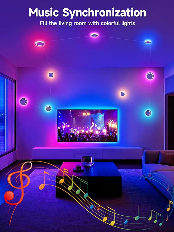GIPOYENT Smart Wall Light, 9-Piece LED DIY Constellation Light, RGB Color Changing, Music Sync, App & Remote Control, Ambient Lighting for Bedroom, Living Room, Gaming, and Home Decor