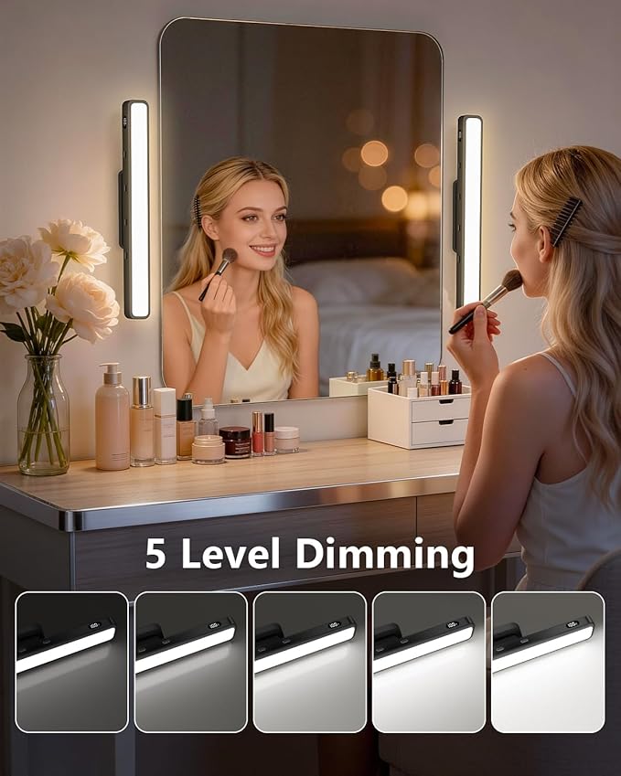 WILLED 5W Vanity Lights for Mirror with Remote Control,Magnetic Stick on Mirror Lights,Adjustable Color Temperatures Magnetic Light Bar for Mirror,Makeup Light for Bedroom, Bathroom(2 Pack)