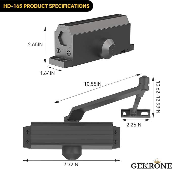Automatic Door Closer Heavy Duty Spring Size 2 Hydraulic Aluminum Alloy UL 3-Hour Fire Rating Surface Mounted Home Commerical Door Closures Hold Open Adjust Speed Door Weights 88-144 Lbs
