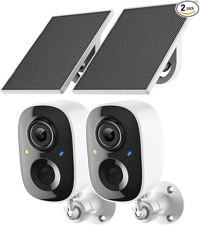 2K Security Camera Wireless Outdoor,Solar Powered WiFi Cameras for Home Security with Motion Detection,Color Night Vision(Spotlight),Instant Alert,2-Way Audio,Siren&SD/Cloud Storage,IP65,2.4GHz,2 Pack