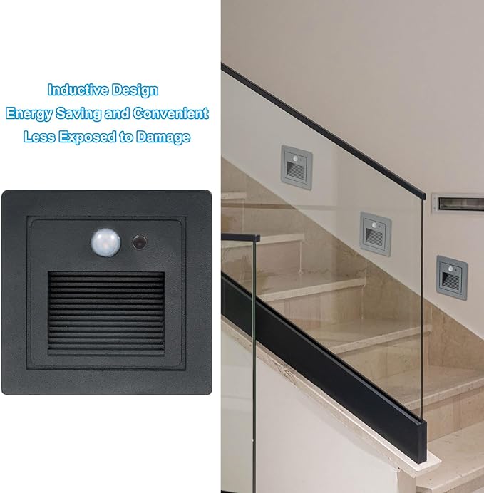 PATIKIL 4000K LED Step Light, 3W 120V Recessed Motion Sensor Stair Light Aluminum Waterproof 105lm Warm White Stairway Lights Indoor Outdoor, Black Shell