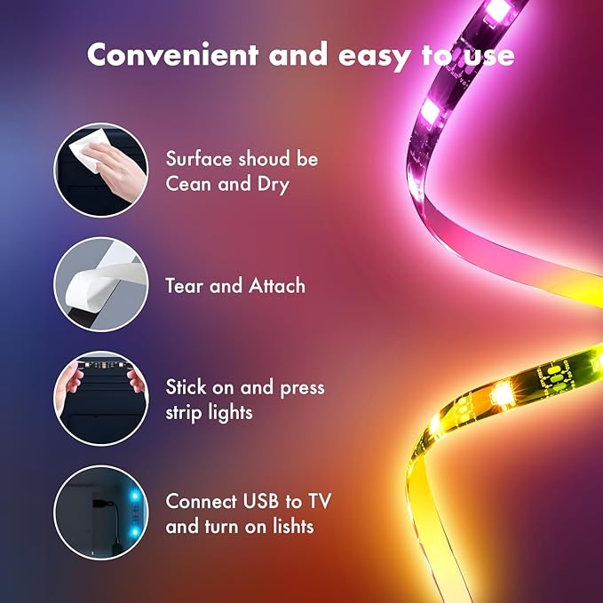 LED Lights for TV, RGB TV Backlight Behind, 16.4ft LED Lights for 45-75 Inch TVs, Music Sync Bluetooth APP & Remote Control USB Powered,Strip Lights for Bedroom, Xmas, Home Décor (16.4ft)