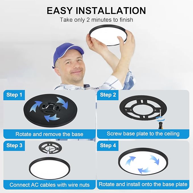 DLLT LED Flush Mount Ceiling Light: 12 inch Super Slim Dimmable & 5CCT (2700-6000K) Kitchen Lighting Fixtures Ceiling - 24W Black Low Profile Ceiling Lamp for Bedroom Garage Hallway