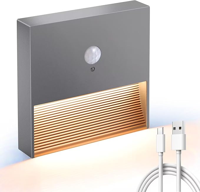 rechargeable battery night light motion sensor light indoor Warm White stair lights night light motion sensor stick on lights, Adjustable Brightness for Wall, Stairs, Cabinet, Hallway (1 Pack)