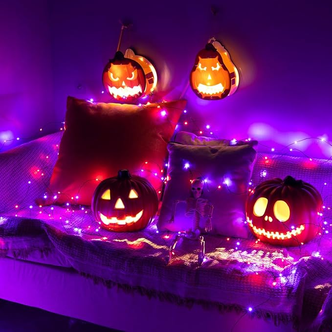 Halloween Fairy Lights 66FT 200 LED Waterproof Plug in Purple and Orange LED String Lights with Remote 8 Modes for Indoor or Outdoor, Patio, Backyard,Garden