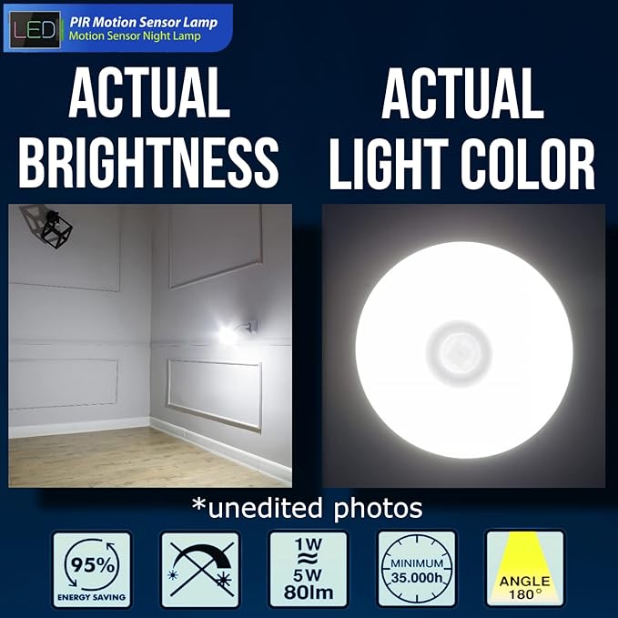 Motion Sensor Bright LED Night Light 6W 6500K Plug in Wall AC Outlet Indoor Directional Flexible Dusk to Dawn Motion-Activated Adjustable Neck Light for Garage Hallway Basement Bathroom