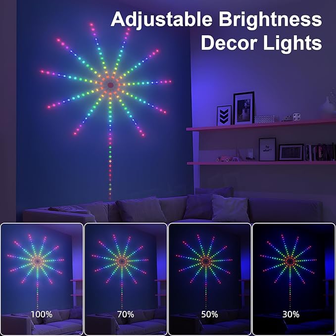 WiFi Bluetooth Smart Fireworks LED Light, Dream Colors LED Firework Lights Indoor with 16 Colors & 10 Lighting Modes, App and Remote Control, for Room, Party, Christmas, Festival Decor (20inchs)