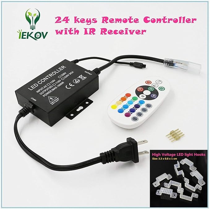 RGB LED Strip Light, AC 110-120V Flexible/Waterproof/Multi Colors/Multi-Modes Function/Dimmable SMD5050 LED Rope Light with Remote for Home/Office/Building Decoration (98.4ft/30m)