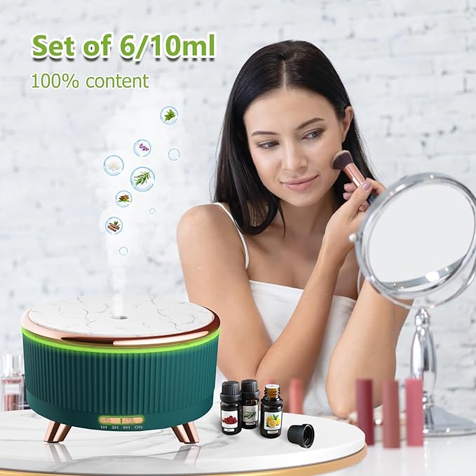 Essential Oil Diffuser for Home with 6 Essential Oils Set,500ml Diffuser with R/C 7 Colors Light & 3 Mist Mode Automatic Shut-Off,Aromatherapy Diffusers for Home,Office,Yoga,Spa,Gift