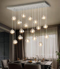 W35 x D11.8 x H118 Rectangular Chandelier Bubble Crystal Balls Glam Chandeliers Dimmable Light High Ceiling Pendants Light Fixtures Adjustable Long Lights Brushed Nickel