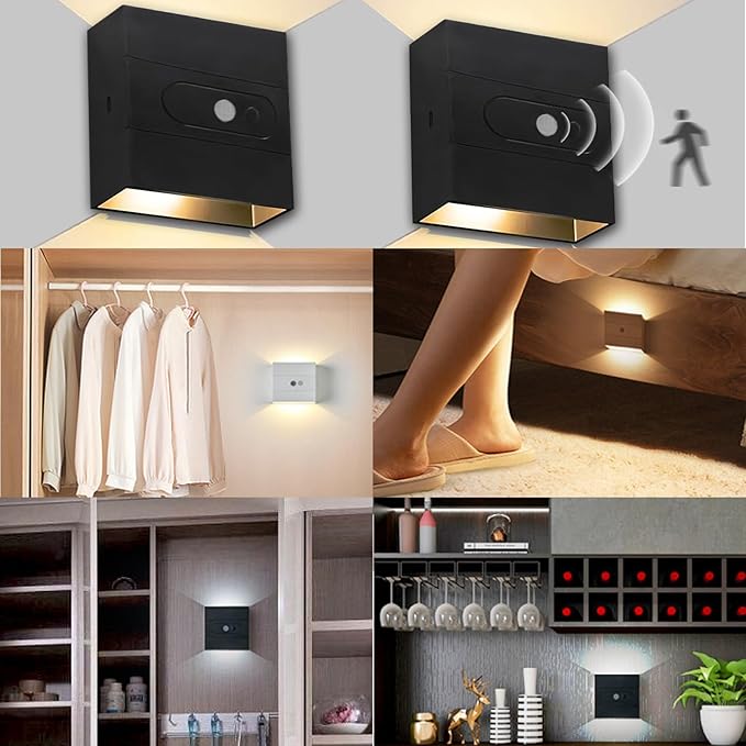 Wall Lights with Motion Sensor Indoor LED Modern Wall Lamp Brightness Adjustable Wall Sconce Recargables USB Con Batería Lighting Fixtures for Living Room Bedroom Corridor (White Light,White)