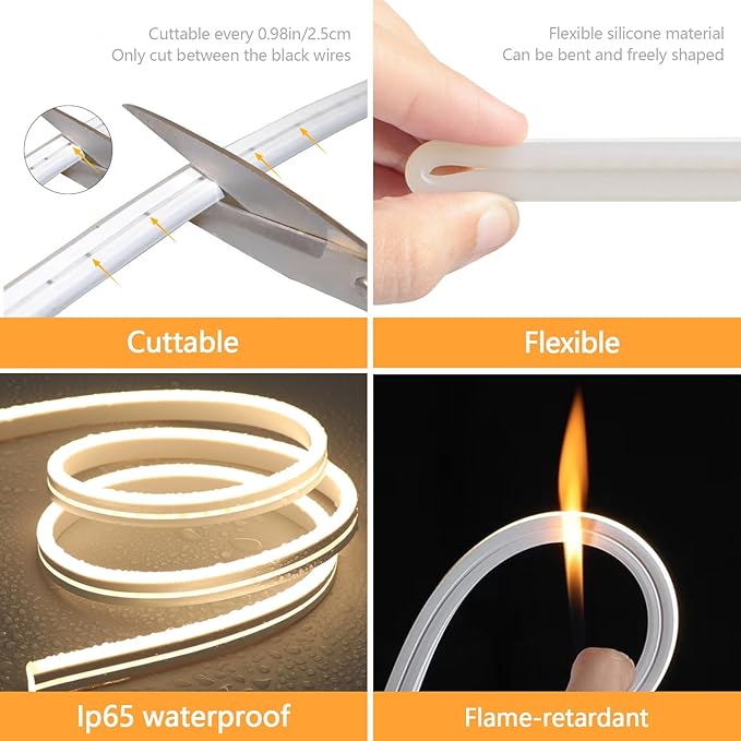 Flexible Vanity Light Strip LED Vanity Lights for Mirror Dimmable Mirror Lights for Makeup Cuttable 6.5ft Makeup Light Strip 6500K Daylight for Dressing Table, Bathroom Mirror, and DIY Mirror