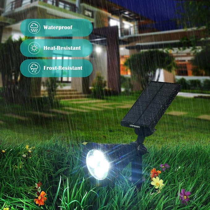 URPOWER Solar Lights Outdoor, 2-in-1 Solar Spot Lights Waterproof with 2 Lighting Modes, Adjustable Solar Powered Spotlights Auto On/Off Landscape Lights for Yard Garden Pathway, 2 Pack (Cool White)