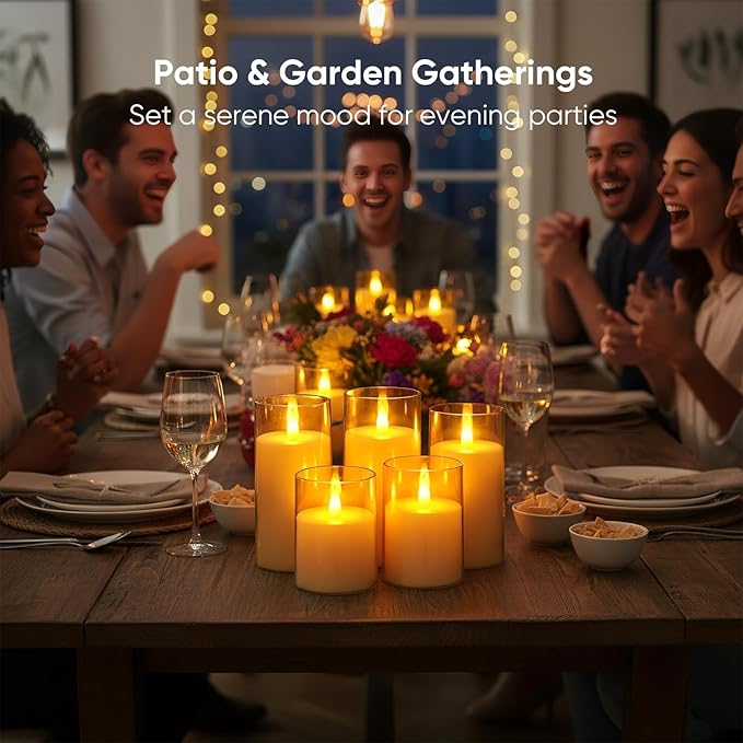 Amagic 3"×5" Gold Flameless Candles with Remote and Timer, Realistic Flickering Battery Operated Acrylic Led Fake Candles for Home Wedding Party Fall Christmas Decor, Set of 2