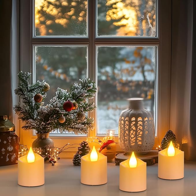 Yme Rechargeable Tea Lights Candles with Charger Storage Base, 6 Pack Battery Operated LED Flameless Votive Candles with Remote Timer for General Room Home Lantern Weddings Emergency Party Decor
