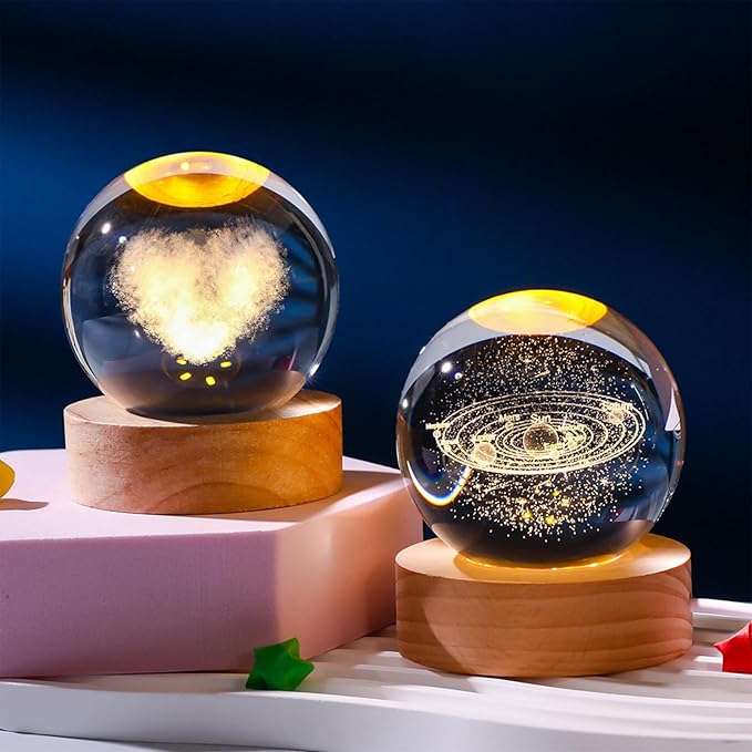 Happyhaves Calming Stellar Spheres,Happy Haves Light Sphere,The Galaxy, Saturn, Astronomy Calming Cosmic Lights, Crystal Ball Night Light with Base for Bedroom Living Room Decor (Starry Sky Walk)