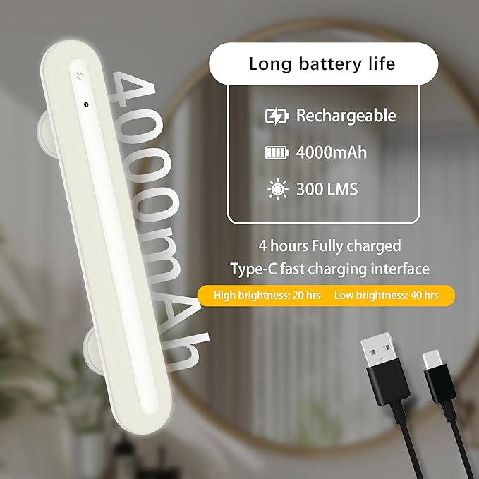 15" Vanity Lights for Mirror, Rechargeable Battery Operated Mirror Lights with Remote Control, 3 Temp&Adjustable Brightness Makeup Light, Cordless Lighting for Vanity Desk (White-1Pack)
