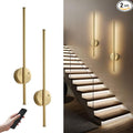 Motion Sensor Battery Operated Wall Sconce Set of Two - Modern Rechargeable Wireless Wall Lights with Remote Control, Dimmable, 3000K/4000K/6000K, Timer for Living Room, Hallway,23.6 Inch, Brass