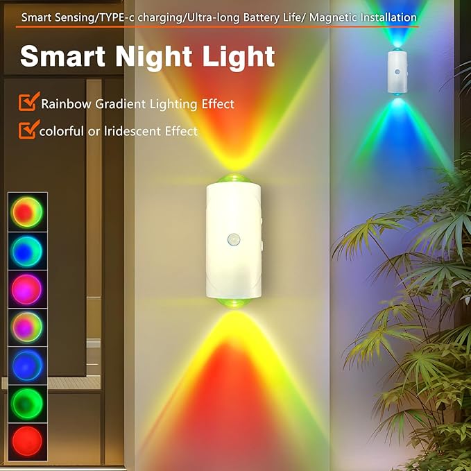 LED Wall Mounted Lights 2 Pcs,Battery Operated Wall Sconce with Motion Sensor, Up/Down Lighting Design 1500mAh Rechargeable Cordless Wall Lights for Indoor Bedroom Hallway (White)