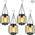 Solar Lanterns Outdoor 4 Pack, Metal Solar Hanging Lanterns with Hook - Outdoor Hanging Lantern Lights Waterproof, Bright Warm Lantern Decor for Outside Garden Yard Patio Pathway
