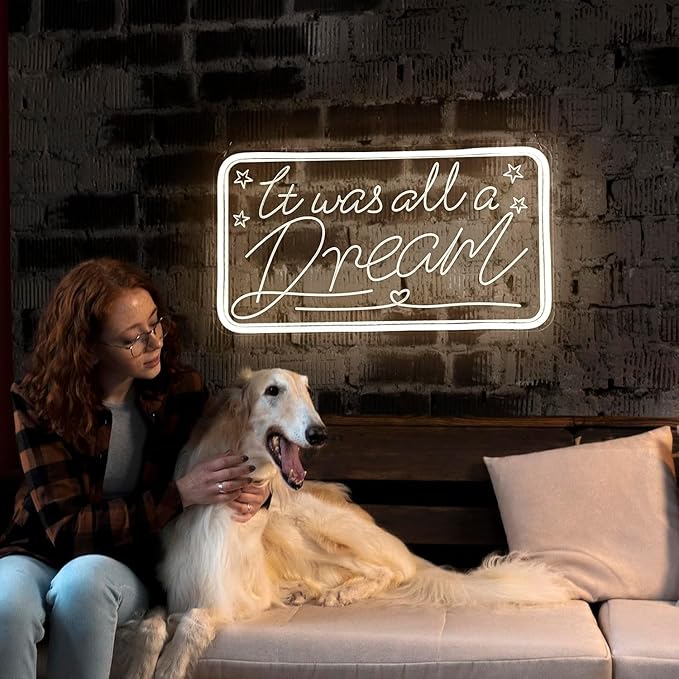 It was All a Dream LED Neon Sign for Wall Decor USB Adjustable Brightness Living Room Bars Barbers Pub Wedding Party Salon Club Gatherings Christmas Birthday Art Wall Decor
