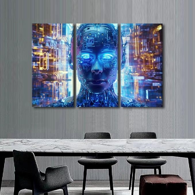 Wall Art for Living Room Multi Panels AI Art for Business and Technology Picture Poster, Artificial Intelligence Artwork Wooden Framed Gallery-Wrapped Ready to Hang, 60" Wx40 H