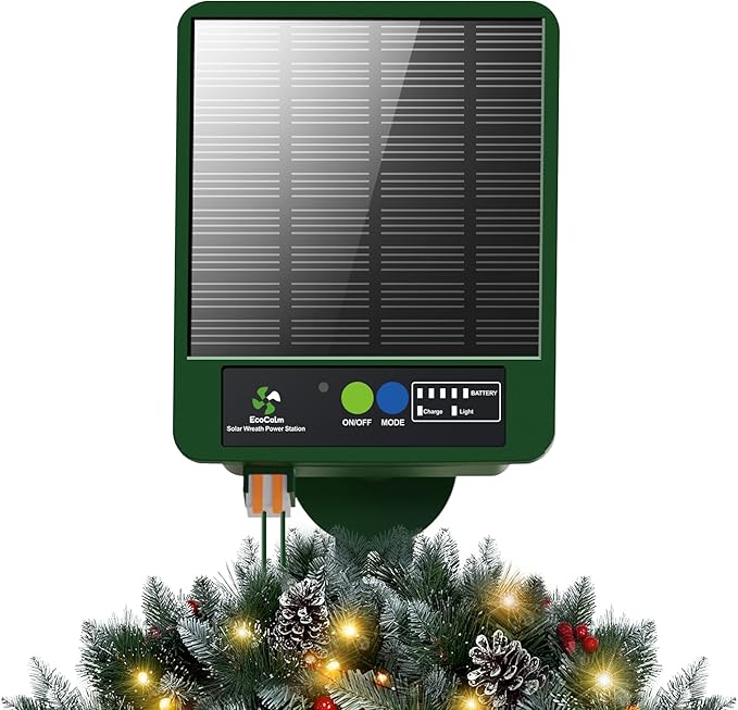 Solar Panel for Christmas Wreaths, Compatible with Battery/USB-Powered Wreath Lights, Features with Intelligent Dusk-to-Dawn Automation and 8 Lighting Modes