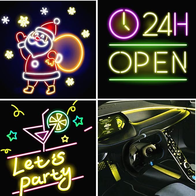 Ourbest EL Wire Lights Battery Powered, Wearable Led Wire Lights 5in1 neon String Light,DIY neon Sign kit Stay/Slow/Fast Flash Party Decoration 1M Yellow