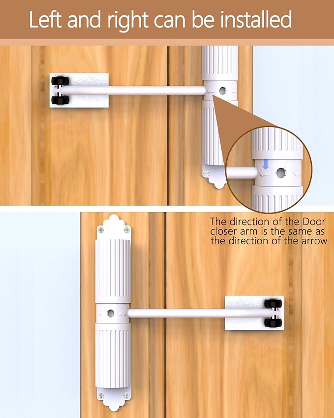 2025 New Automatic Door Closer, self Closing Door, Adjustable Closing Door, Door Closers for Home, Automatic Safety Spring Door Closer (White). Up to 140LB can be Pushed.Metal Doors Don't fit.