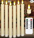 Upgraded Real Wax LED Flameless Taper Candles with Remote, KSWING 6 PCS Ivory Candle Sticks Battery Operated 3D Flickering - 9.6" Long Realistic Fake Candlesticks for Home/Wedding/Fireplace Xmas Decor