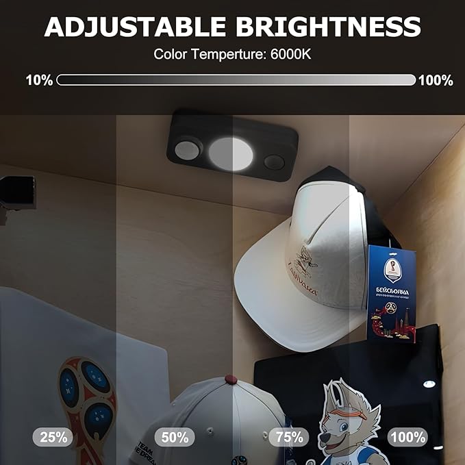 LED Motion Sensor Puck Lights, Rechargeable Cabinet Lights, Stick on Wireless LED Night Light for Closet, Drawer, Shelf, Under Cabinet, Daylight White 6Pack, USB Charging Cord Included