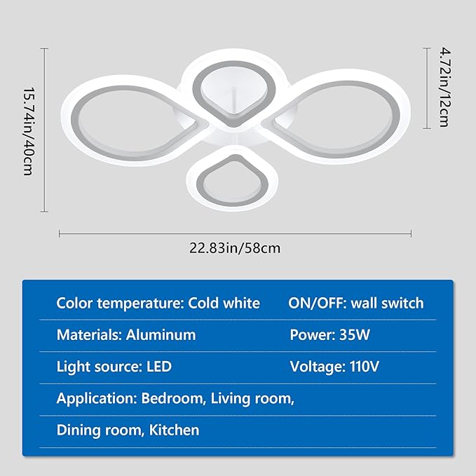 DELIPOP Modern LED Ceiling Light, 6500K Flush Mount Ceiling Light, 4 Rings Ceiling Light Fixture for Living Room Bedroom Kitchen