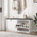 Shoe Storage Bench with Cushioned Seat, 2-Tier Entryway Bench with 2 Flip Drawers & Adjustable Shelves, 39.4" Shoe Rack Bench for Entryway, Living Room, Hallway (White)