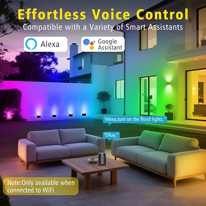 T-SUN RGB Flood Lights Outdoor, 1000W Equivalent Color Changing Landscape LED Light with APP & WiFi & Remote Control, Waterproof Floodlight with 16 Million Colors, Timing, Music Sync (100W-6Pack)