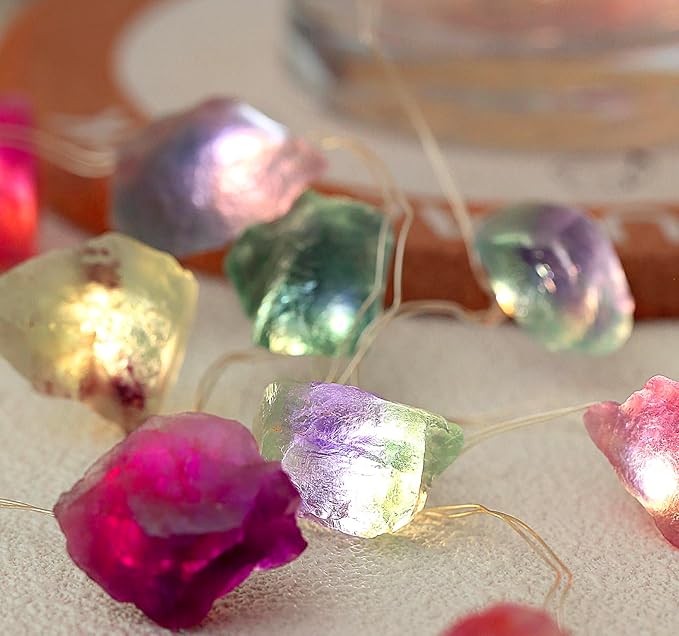 Nature Colorful Fluorite String Lights 6.5 FT 20 LED String Lights for Bedroom USB/Battery Operated Sea Glass Crystal Decor Perfect Decorative Lights for Bedroom Sea Glass Christmas Tree Kit