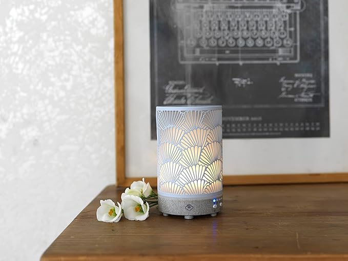 Serene House Shell, Ultrasonic Essential Oil Cool Mist Diffuser - 7-Color Calming LED Light, Timer Control, Automatic Shut-Off - Grey Metal, 90ml