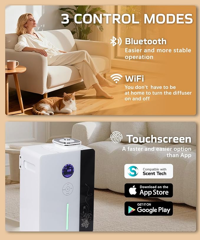 Waterless Diffuser HVAC Scent Diffuser - WiFi & APP & Touch Screen Control 4000 Sq.Ft Coverage - 800ML Essential Oil Diffusers Long Lasting Aroma for Whole House,Office,Hotel,Spa