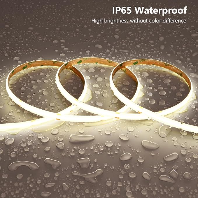 48V COB LED Strip Light Outdoor 65.6ft Kit, 4000K Natural White Outside Waterproof LED Tape Lights Cuttable 8W/M CRI 92 with Power Supply for Bedroom Ceiling Living Room House