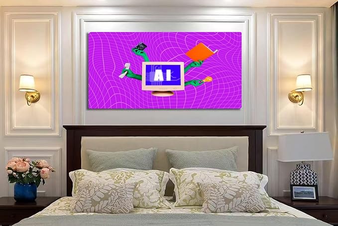 Wibinuki Wall Art Wall Decor Wall Paintings Composite collage of hands hold artificial intelligence multitask for Living Room Bedroom Bathroom Home Decor Can Be Hung Directly 20"x 40"